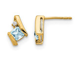 3/5 Carat (ctw) Aquamarine Post Button Earrings in 10K Yellow Gold